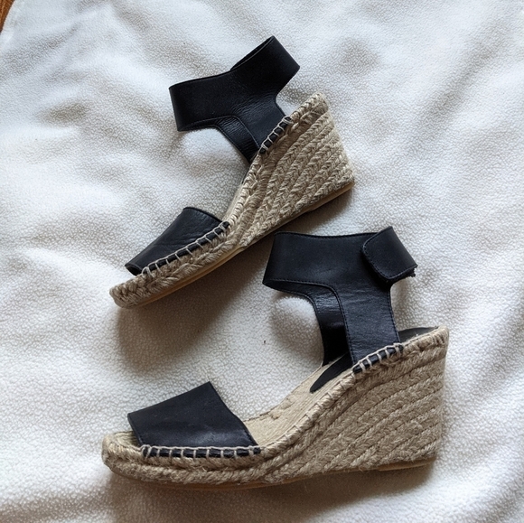 VINCE Sophie black leather wedge espadrille 7 - Picture 7 of 10